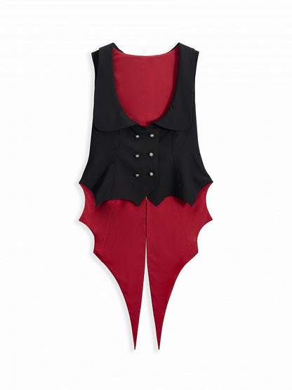 Black and Red Vampire Waistcoat with Bat Wing Tail and Curved Hem - DevilInspired Exclusive Collection