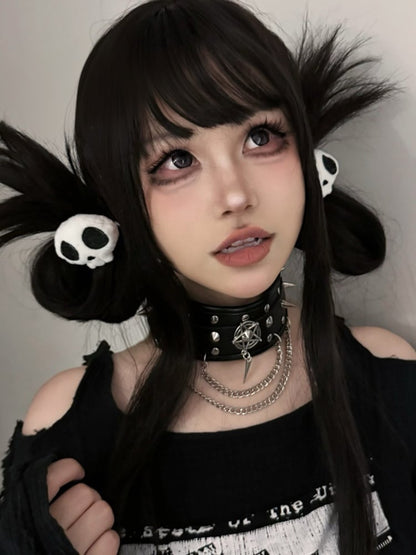 チェーン付きブラックスタッドパンクチョーカー