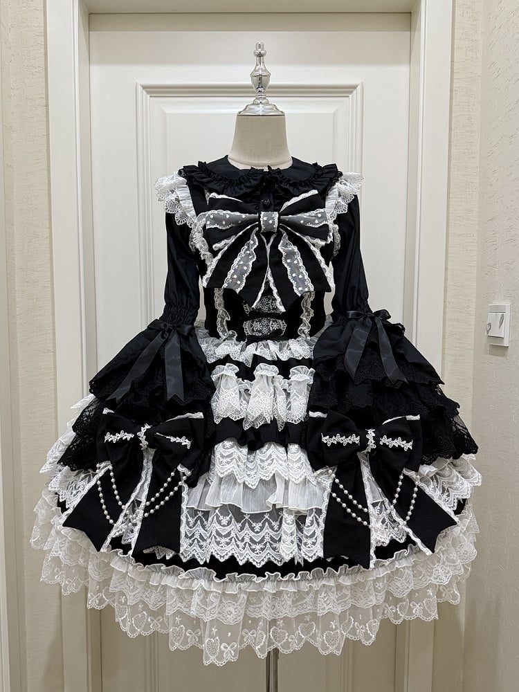 Long Shirt / Ears Sleeves Pink Black White Collar Bunny