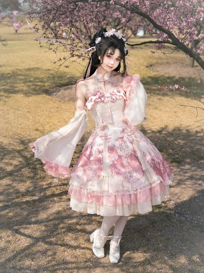 Cheongsam Print Jumper Full Style Rock Lolita Sakura Set Kleid Qi Pink