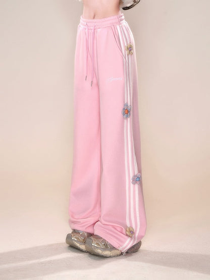 Grau-rosa Hose mit geradem Bein und Blumenmuster