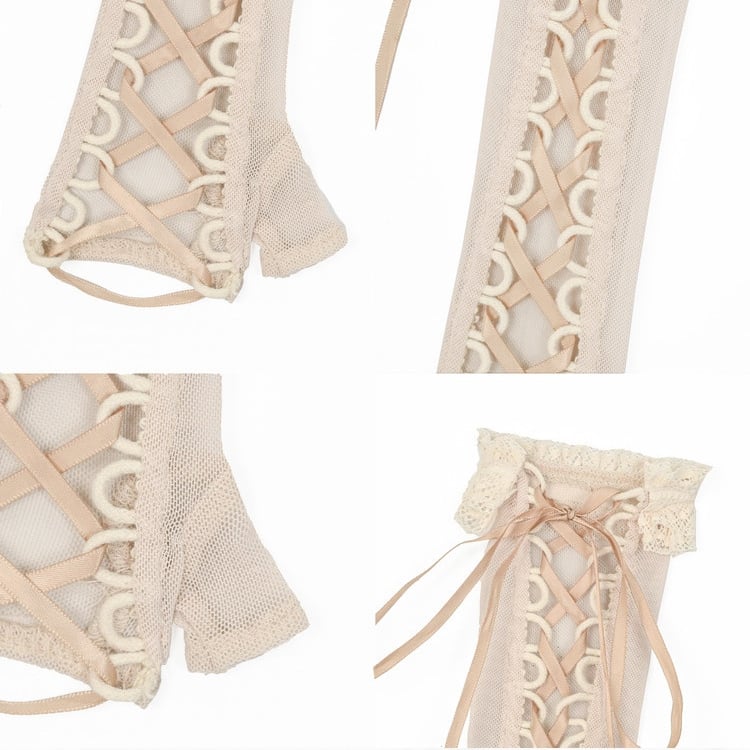 Apricot Lace-up Straps Gloves