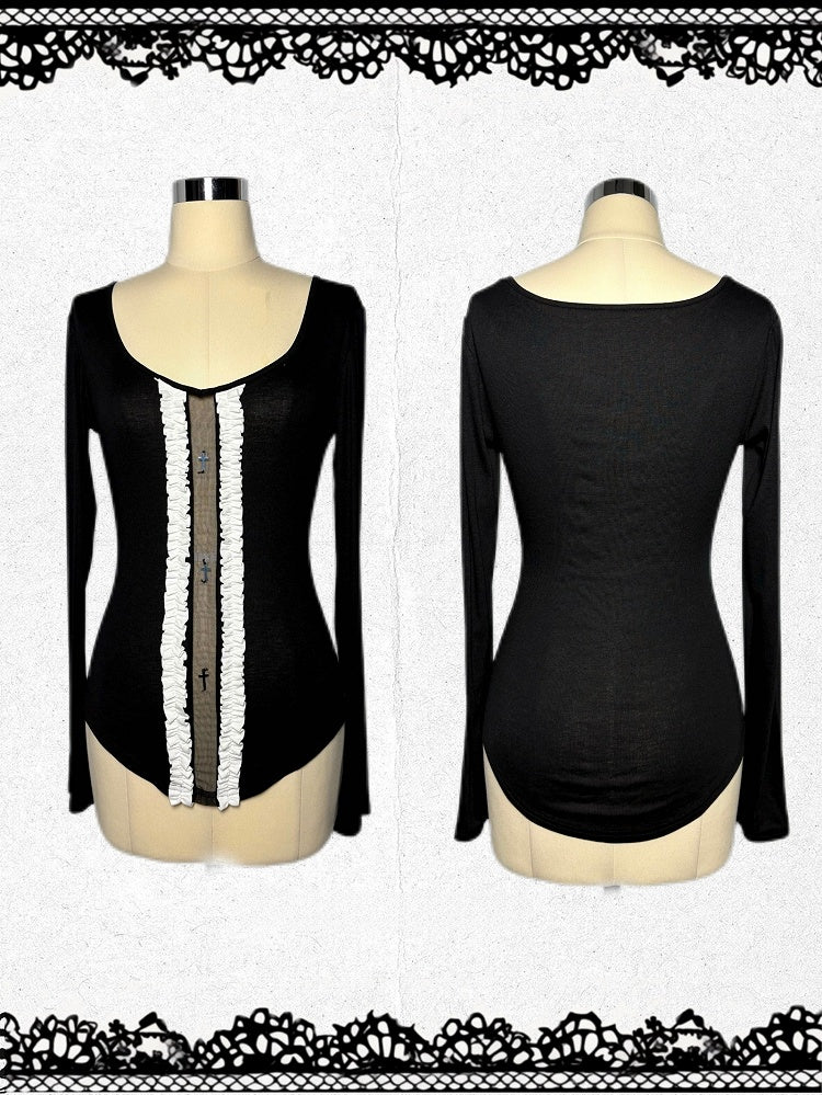 Top Gothic All with White Cutout Black/Black Sleeves Design Long