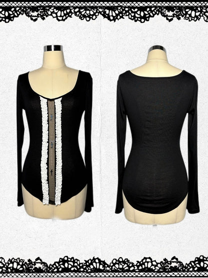 Top Gothic All with White Cutout Black/Black Sleeves Design Long