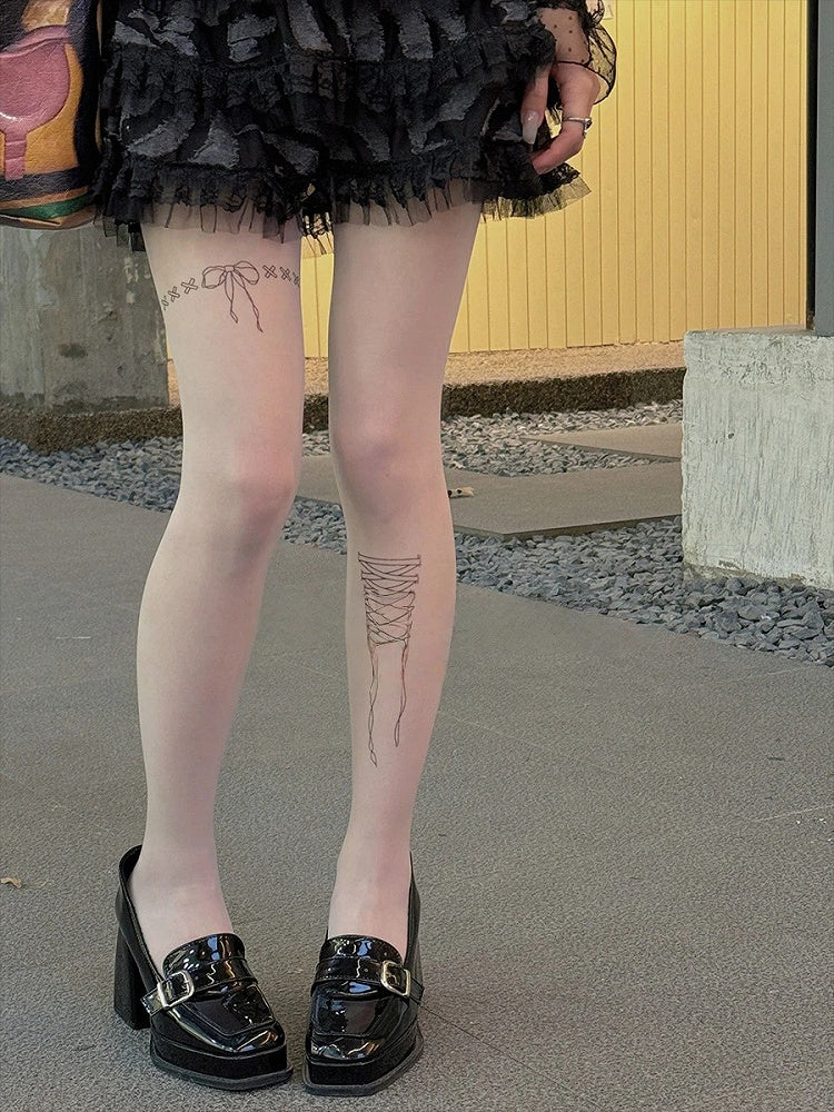 Pantyhose Delicate Style) Lace-Up Print (Sweet Bow