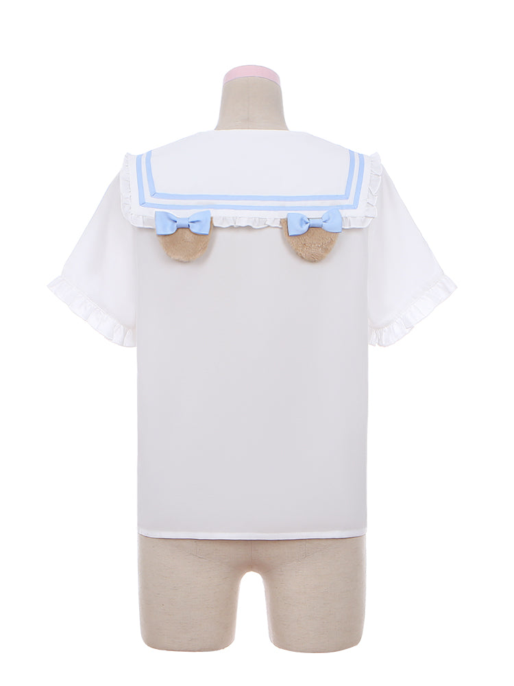 Puppy's Glory Sailor Collar Bowknot Details Blouse