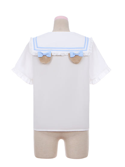 Puppy's Glory Sailor Collar Bowknot Details Blouse