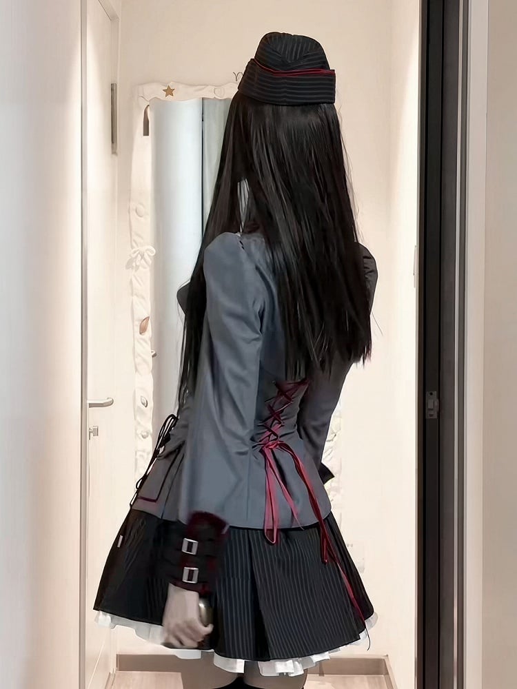 Military Lolita Gown with Striped Pattern - Muguang Galaxy Original