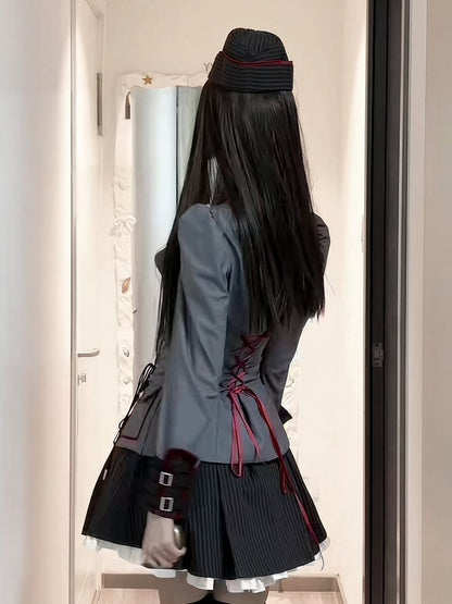 Military Lolita Gown with Striped Pattern - Muguang Galaxy Original