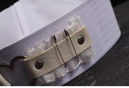 White Heart-shaped Ring Studs Pins Lace Sailor Hat