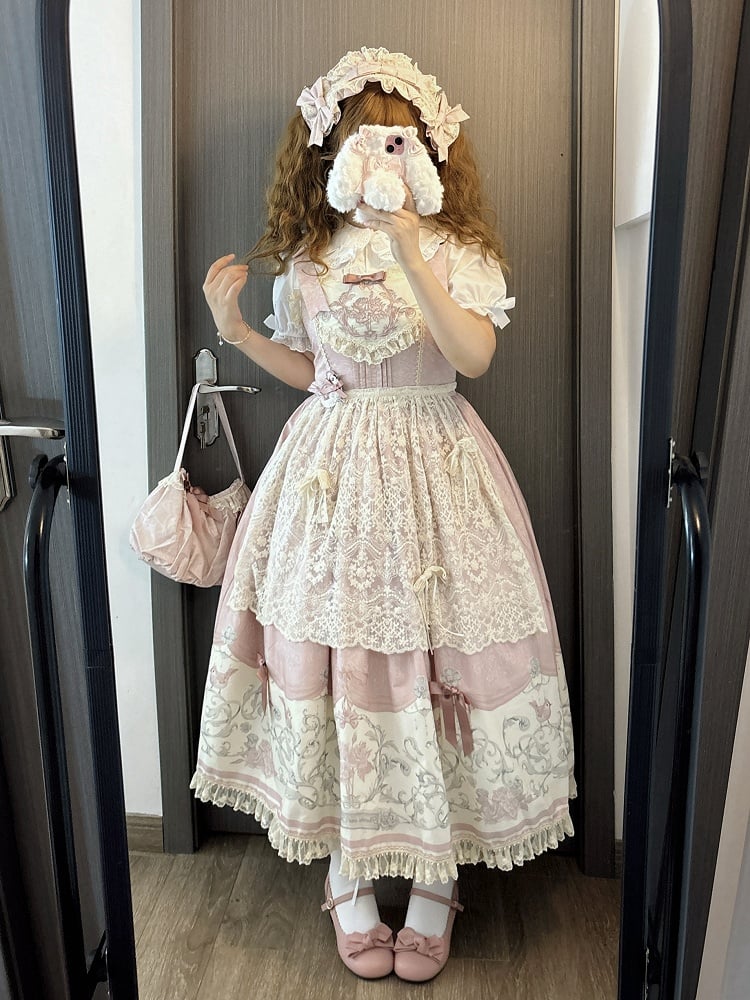 Pink Titmouse Floral Print Lolita Skirt Jumper and