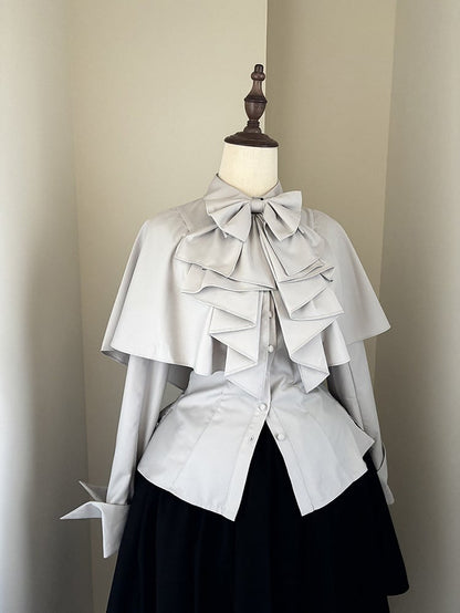 Jabot Gothic Bowtie Shirt Ouji with Cape Gray Design Light Lolita