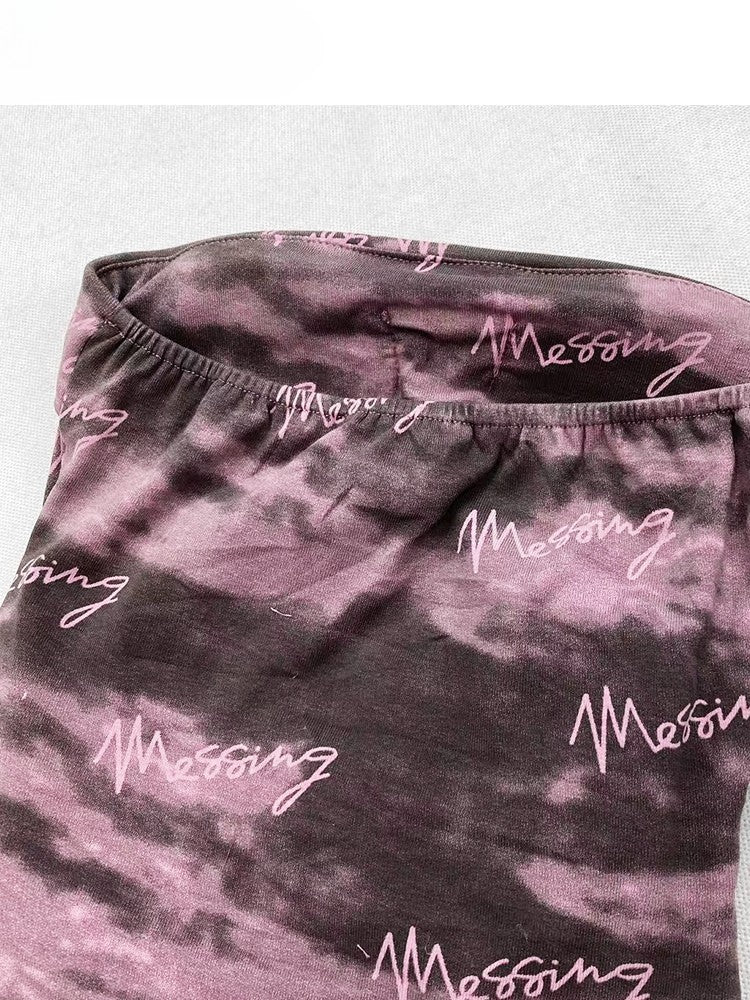 パープルダイストラップヘムトップY2Kアシンメトリービタースイートチューブセルフタイタイ