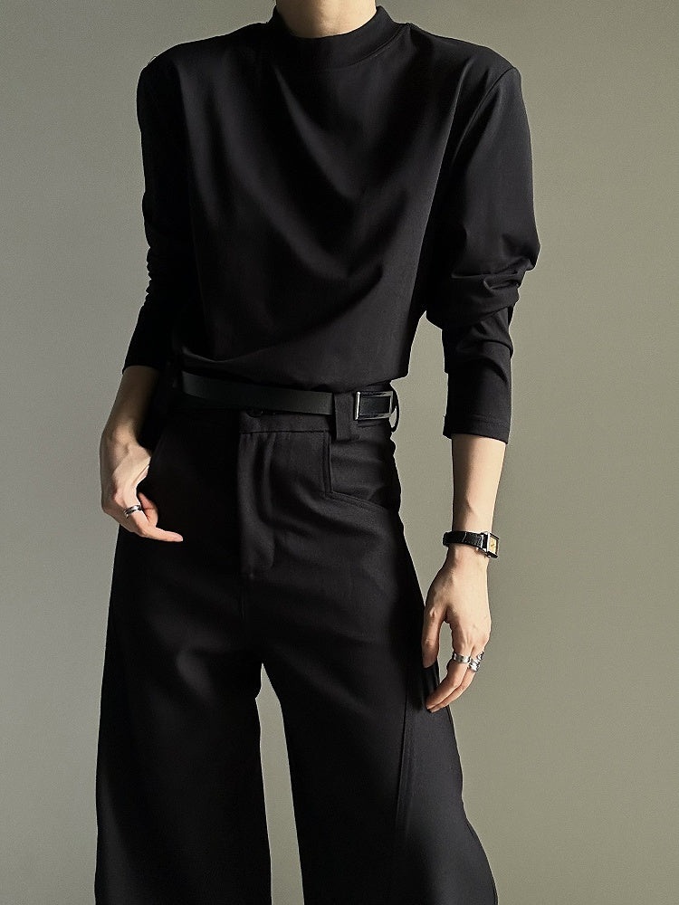 T-shirt Long Ouji Unisex Lolita Black Sleeve Neck Mock