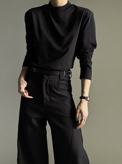 T-shirt Long Ouji Unisex Lolita Black Sleeve Neck Mock