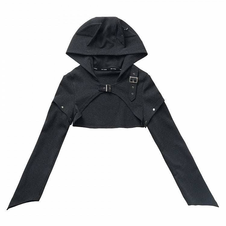 Dark Gray Wolf Ear Hooded Crop Top - PINK SAVIOR