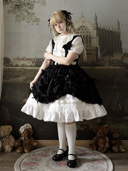 Dark Checkered Multi-Tier Bow Lolita Jumperdress