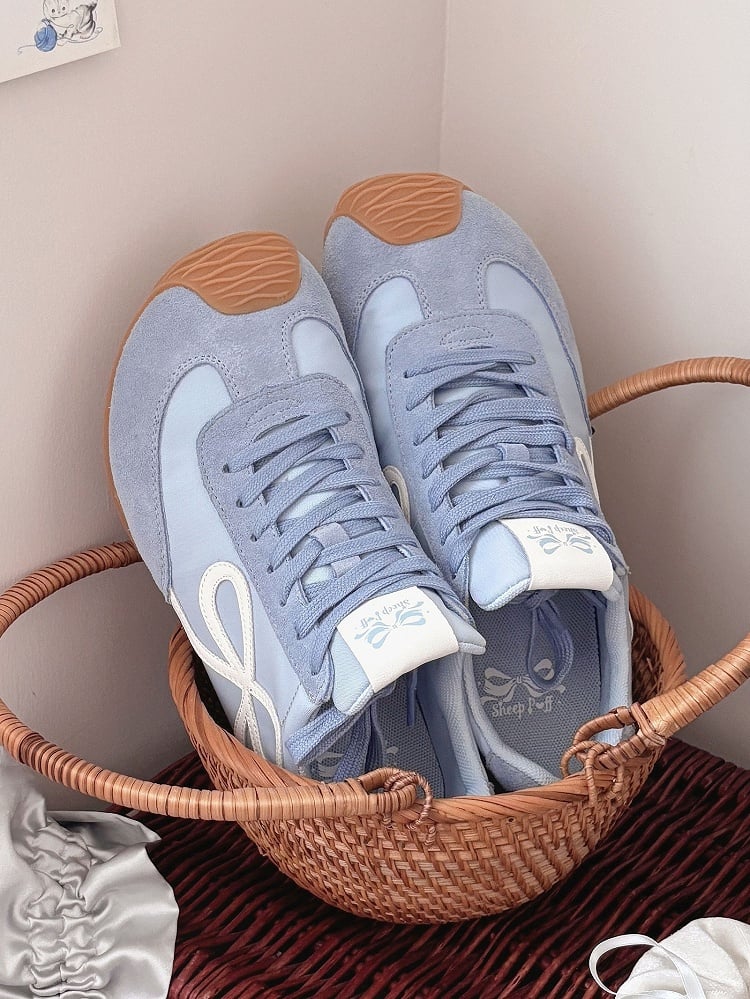 Blue Lace-up Bowknot Ties Sneakers Design Front