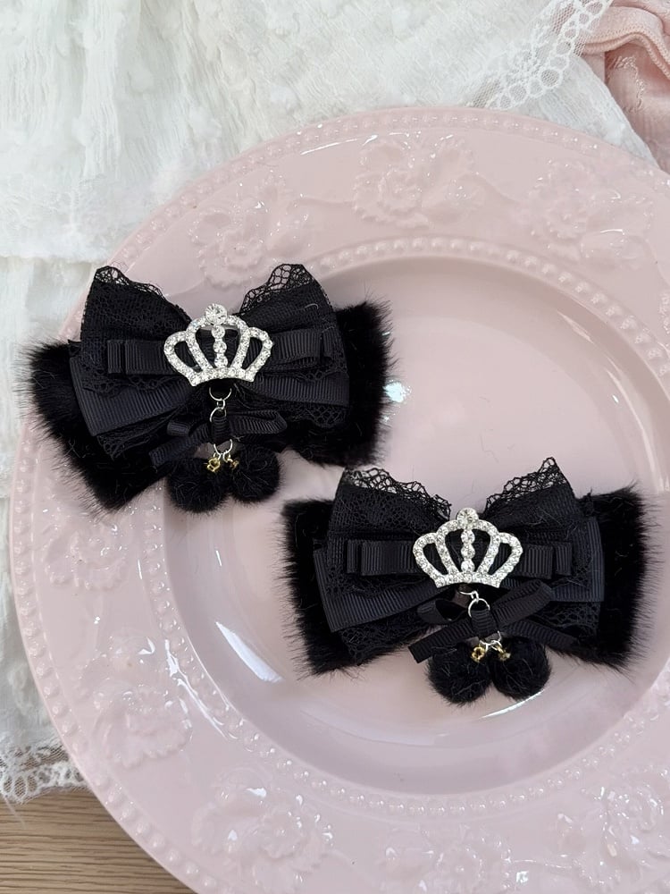 Clip Lace Crown with Kei Pom-Pom 4 Hair Accents Furry Colors Bow Jirai