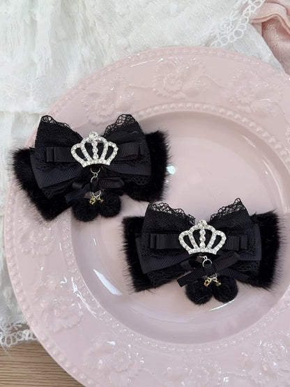 Clip Lace Crown with Kei Pom-Pom 4 Hair Accents Furry Colors Bow Jirai