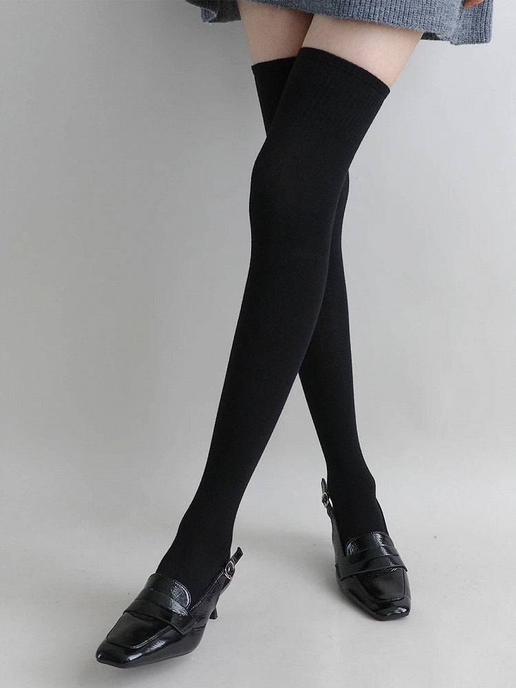 Colors) Stockings Knit Ribbed (5 Over-the-Knee