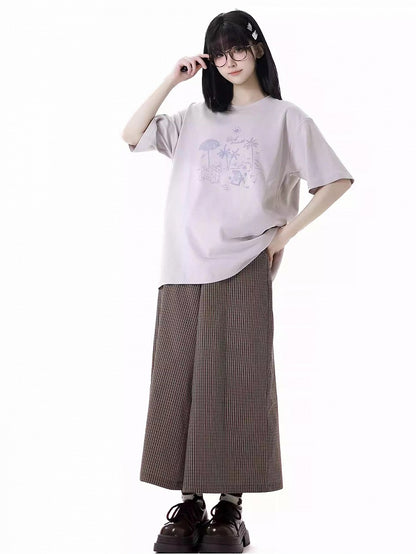 ルーズグラフィティTシャツ パピー ラウンドネック グレー/ピンク/ライトパープル