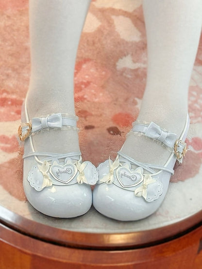 Candy Sweet Accents with Trim Shoes Themed Heel Bow Lolita Ruffle Low Blue