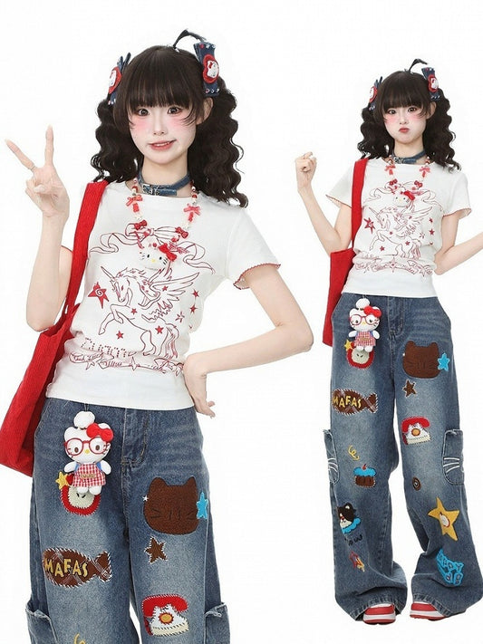 White & Red Unicorn Print Short-Sleeve Tee - Languid Park