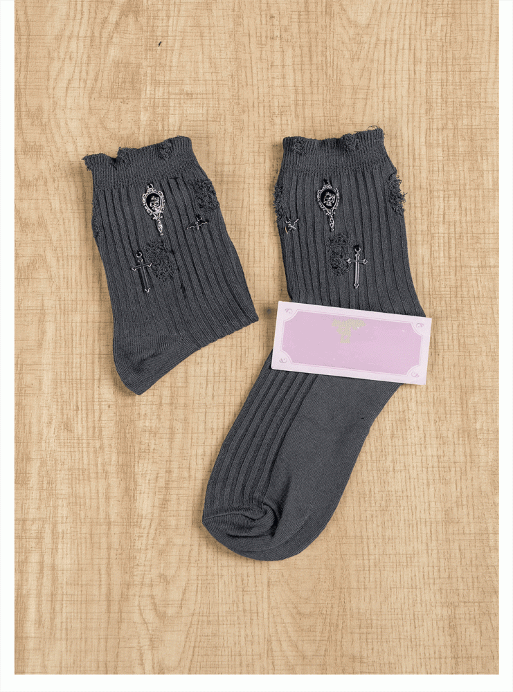 Skeleton with 3 Metal Colors Socks Gothic Ankle