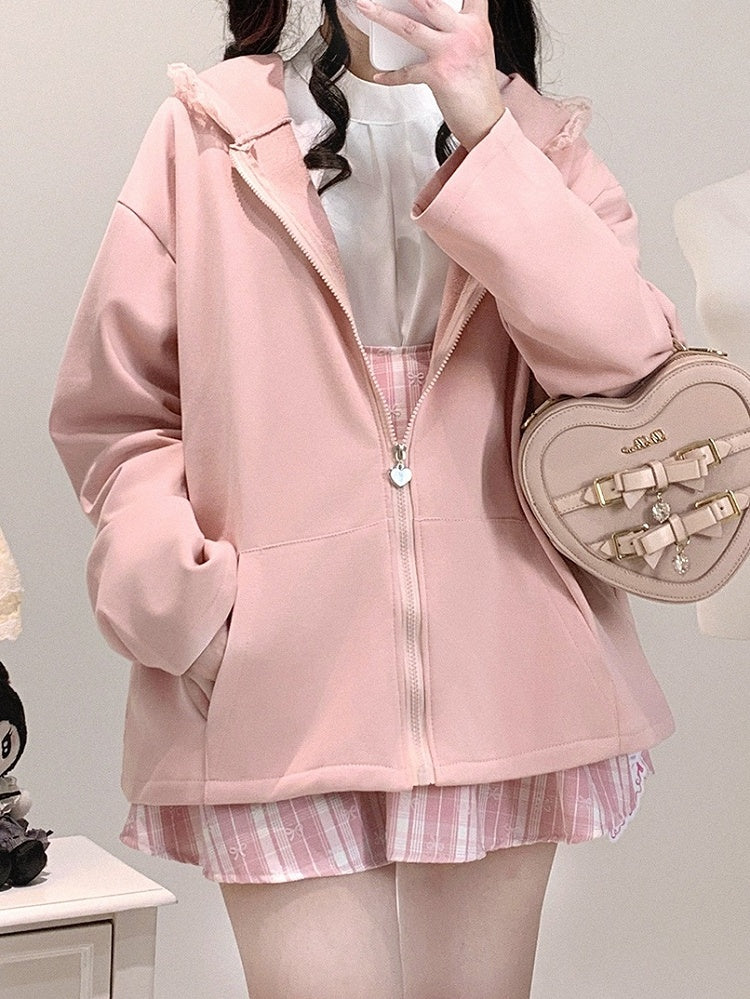 Jirai Crossed Bunny Kei Otaku Hood with Zip-Up Ears Hoodie