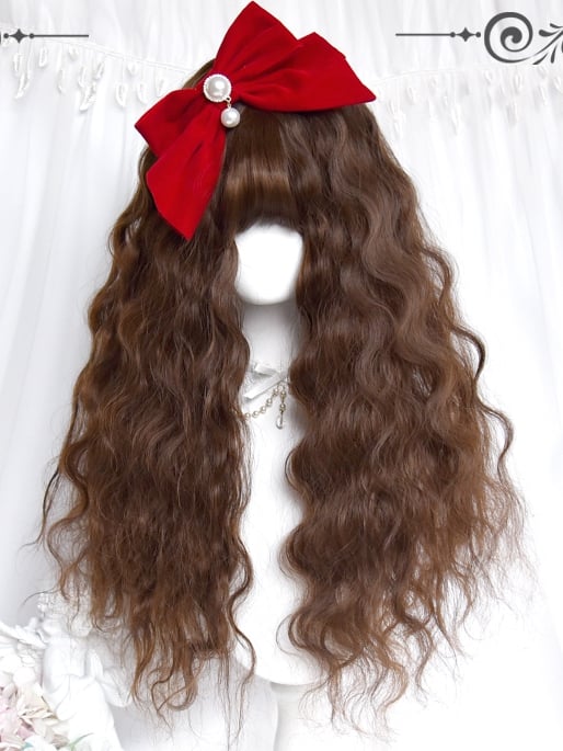 With 60cm Long Curly Bangs Brown Wigs
