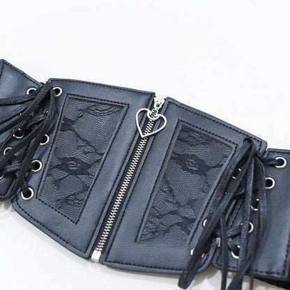 Gothic Schwarzer PU-Korsettgürtel mit Schnürung und Reißverschluss
