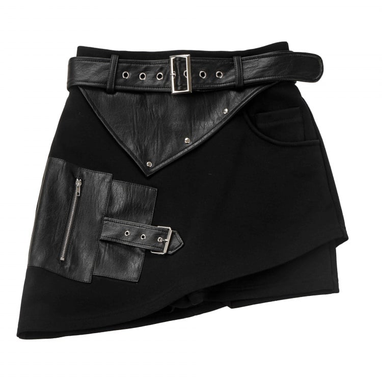 Schwarzer Gothic Asymmetrischer Rock mit Taillengürtel
