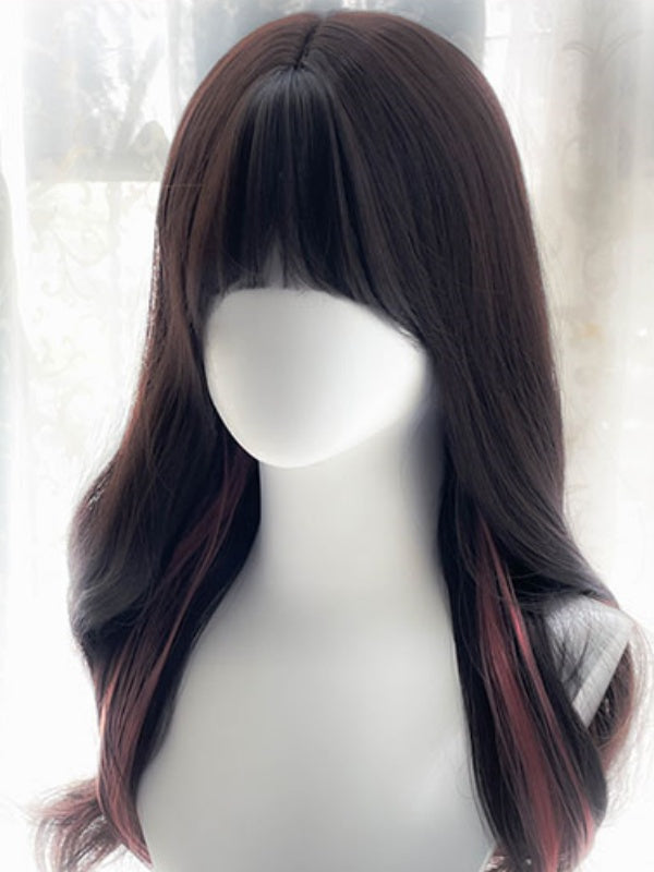 Air Wig Black Highlight And With 65CM Pink Wavy Bangs