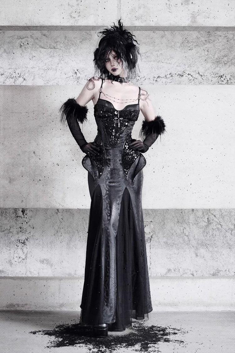 Black Sleeveless Print Stitching Slim Gothic Jsk Dress