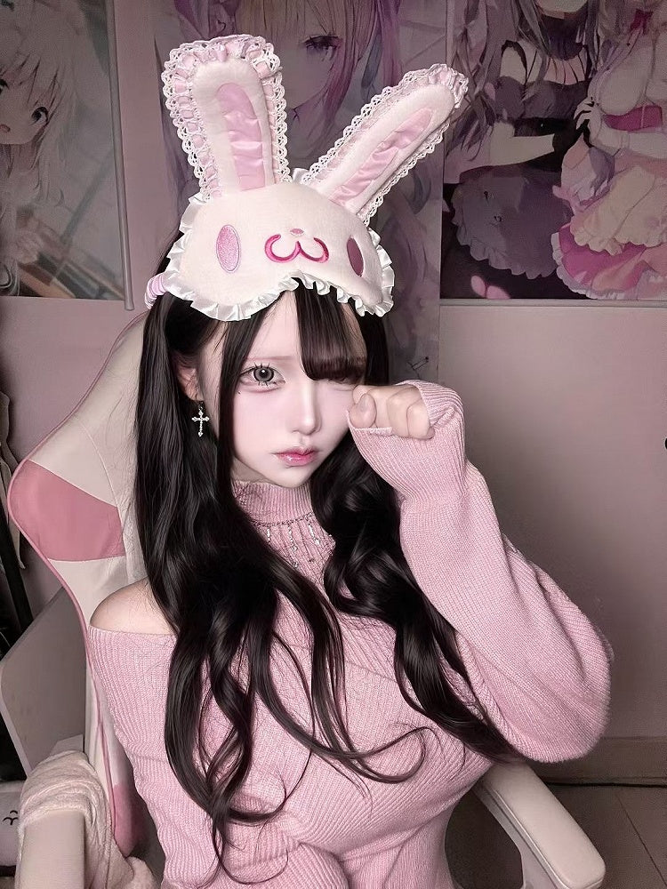 Rhinestone Cutout Innocent Clean Shoulder with Mermaid Dress Pink Dangling Aesthetic Neckline Knit