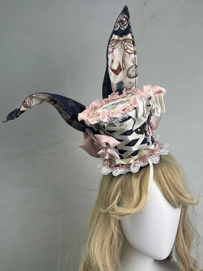 Beige/Navy Lolita Mini Hat with Bunny Ears & Lace - Rosede Cheese