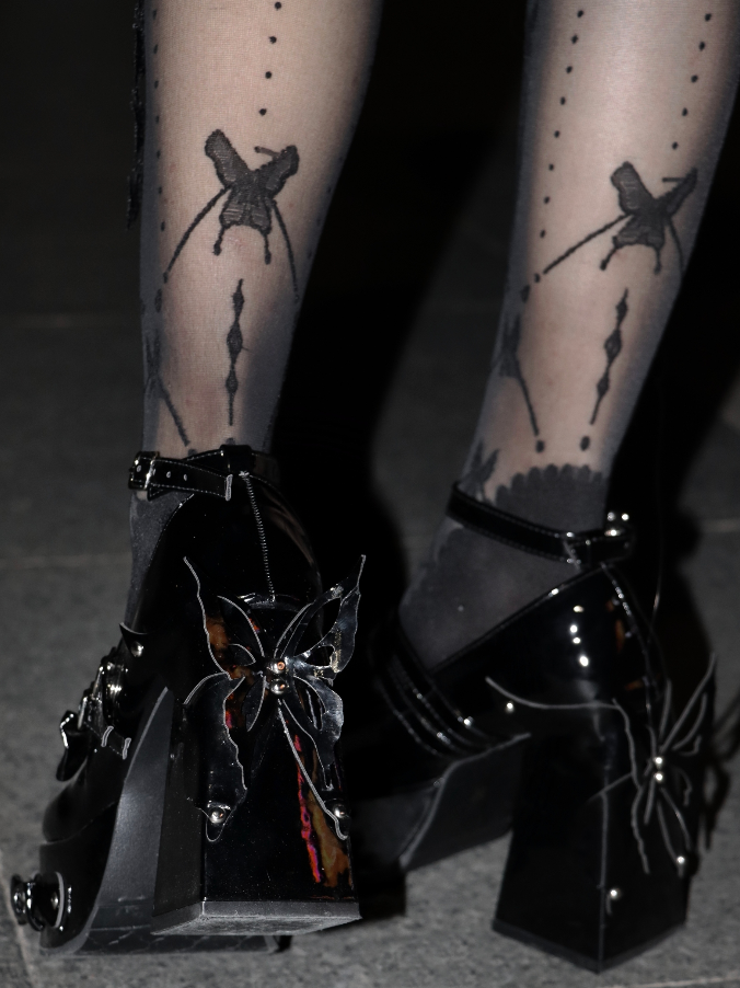 High Bowknot Block Stud Black Platform Butterfly Heels Design Shoes Lolita