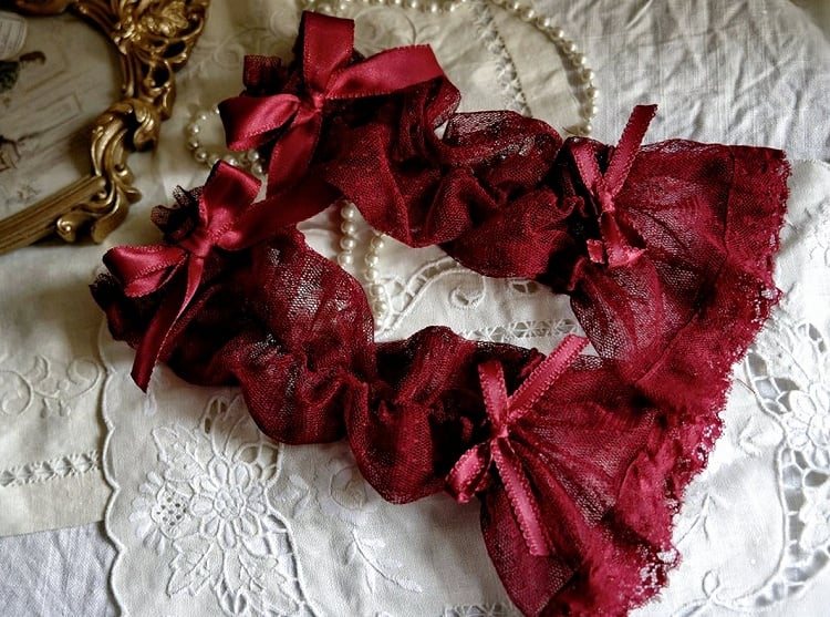 Lace Bow Lolita Wrist Cuffs Elegant 6 Colors - Moon River