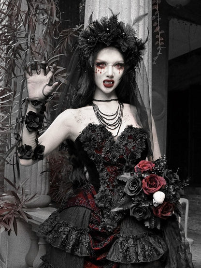 KC Headpiece Black Feather Beads Veil Floral - Blood Supply