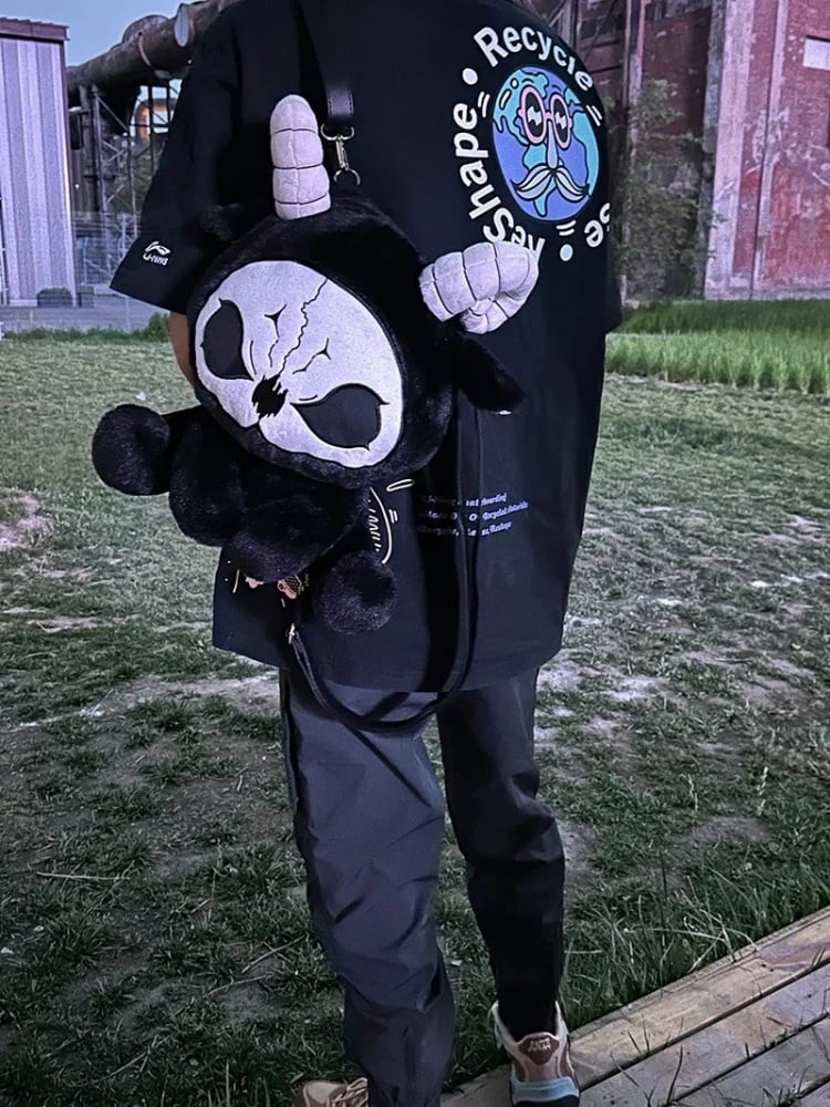 黒と白の死神ゴシックぬいぐるみバックパックバッグ