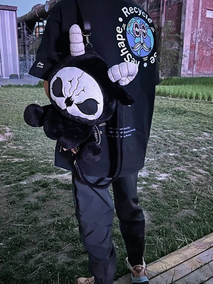 黒と白の死神ゴシックぬいぐるみバックパックバッグ