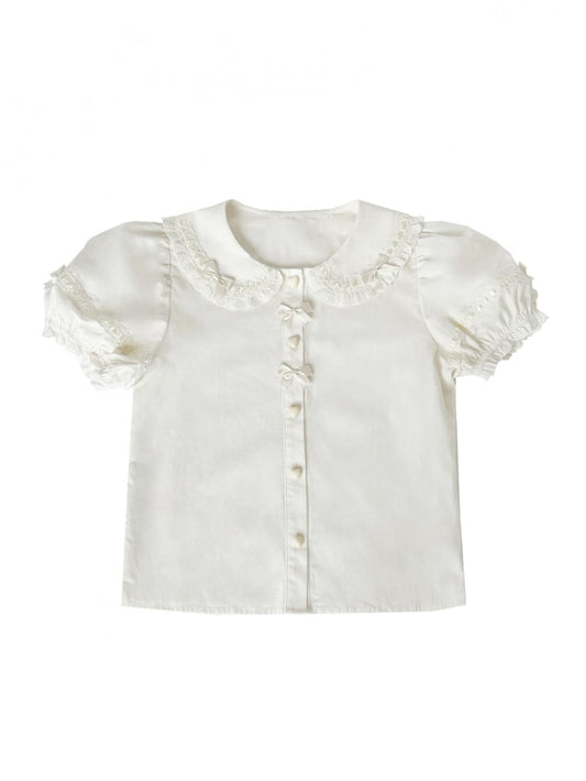 ホワイトパフスリーブスイートロリータブラウスハートボタン