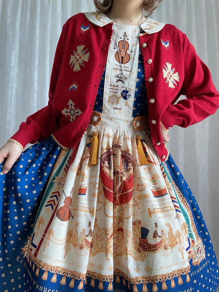 Red Embroidered Pattern Elegant Lolita Knit Cardigan - Crucis Universal Tailor Company