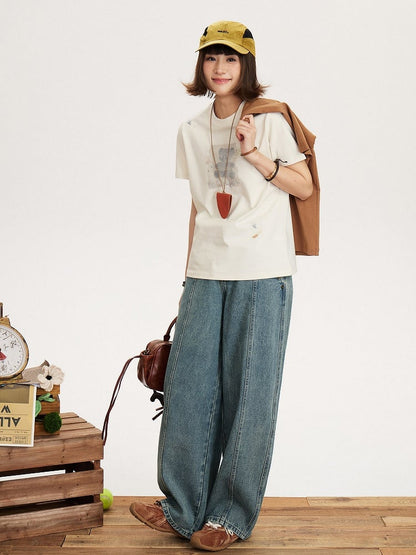 Seam Vintage - Trousers Center Front Denim High-waisted