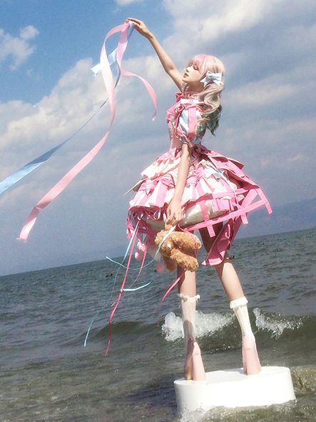 Bunny Dress Sweet Pink Detachable Jumper Circus Sleeves with Puff Skirt Embroidery Lolita
