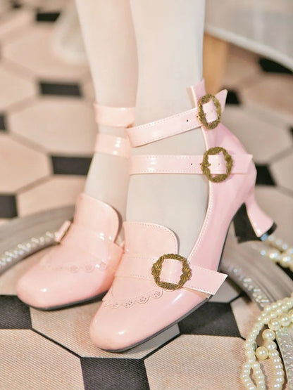 Design Motifs Mary Pink Rose Janes with Elegant Lolita Tri-Buckle