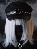 Ring Black Gothic Studs Lace Hat Beret Details Trim Heart