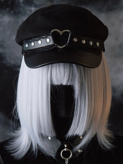 Ring Black Gothic Studs Lace Hat Beret Details Trim Heart