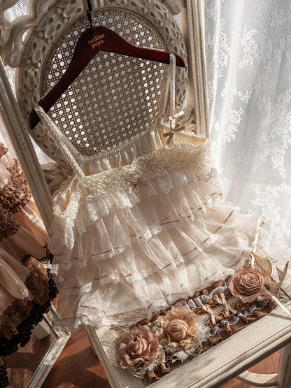 Tüll-Camisole mit Stufen und Punkten in Kaffeebraun